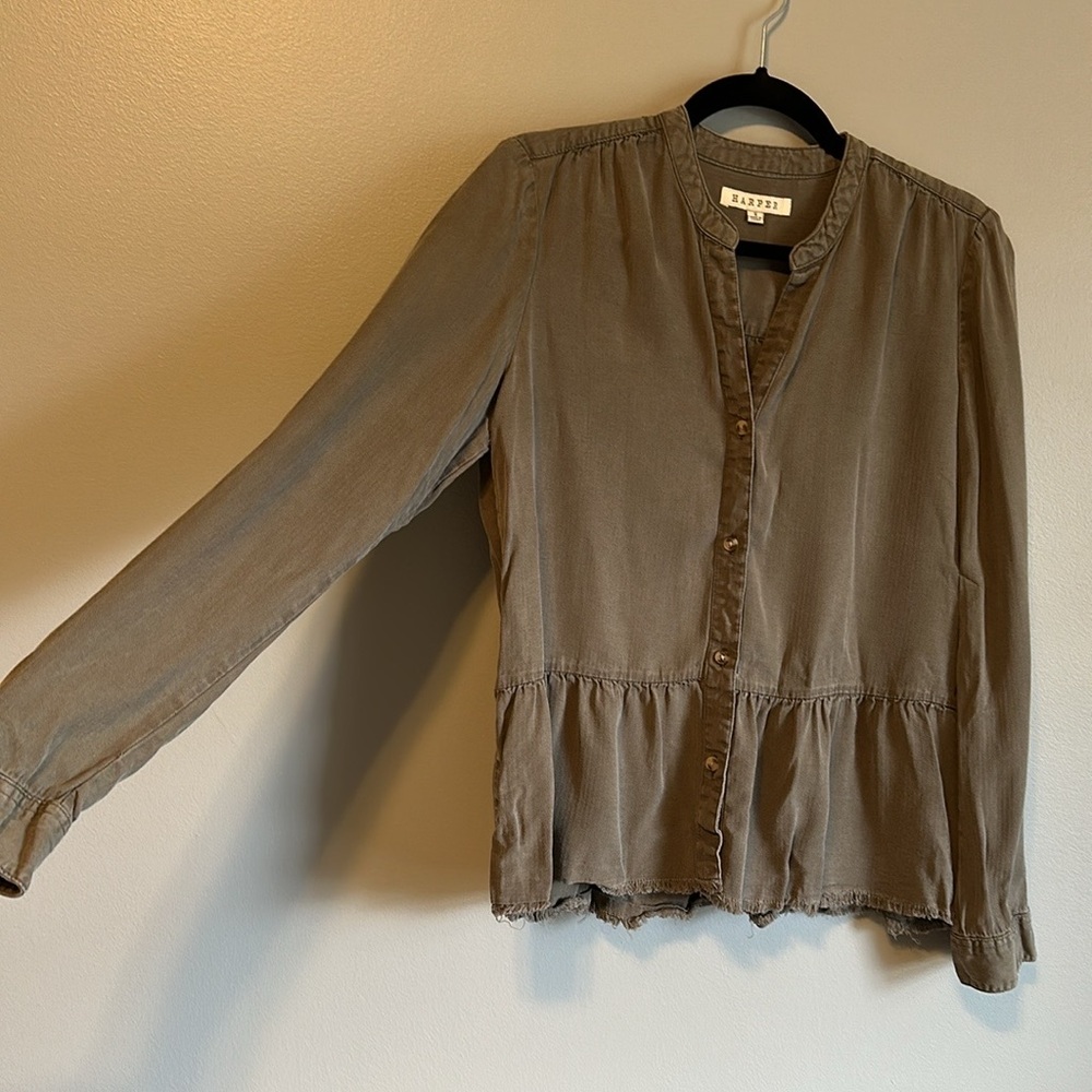 Army Green Peplum Button Down - Picture 4 of 7